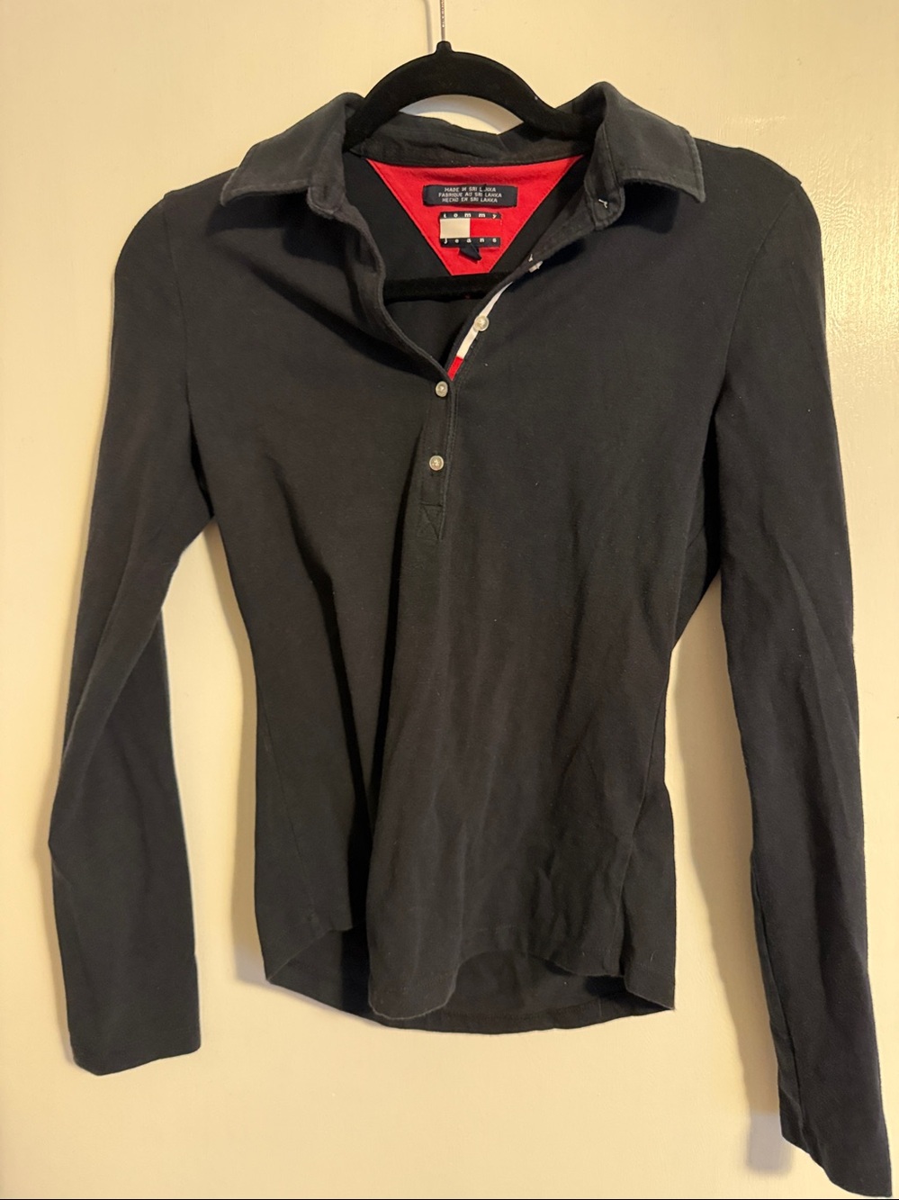 Vintage Tommy Jeans Women’s Navy Long Sleeve Polo Y2K